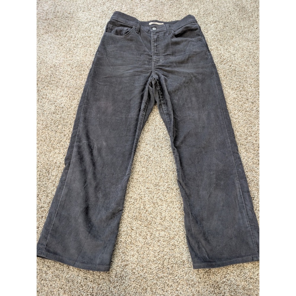 Levis Ribcage Straight Ankle Corduroy Pants Charcoal Grey High Rise 30